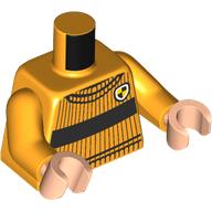 Lego Torso, Sweater, Black Strips, Hogwarts Hufflepuff Crest print, Bright Light Orange Arms, Light Nougat Hands / Bright Light Orange