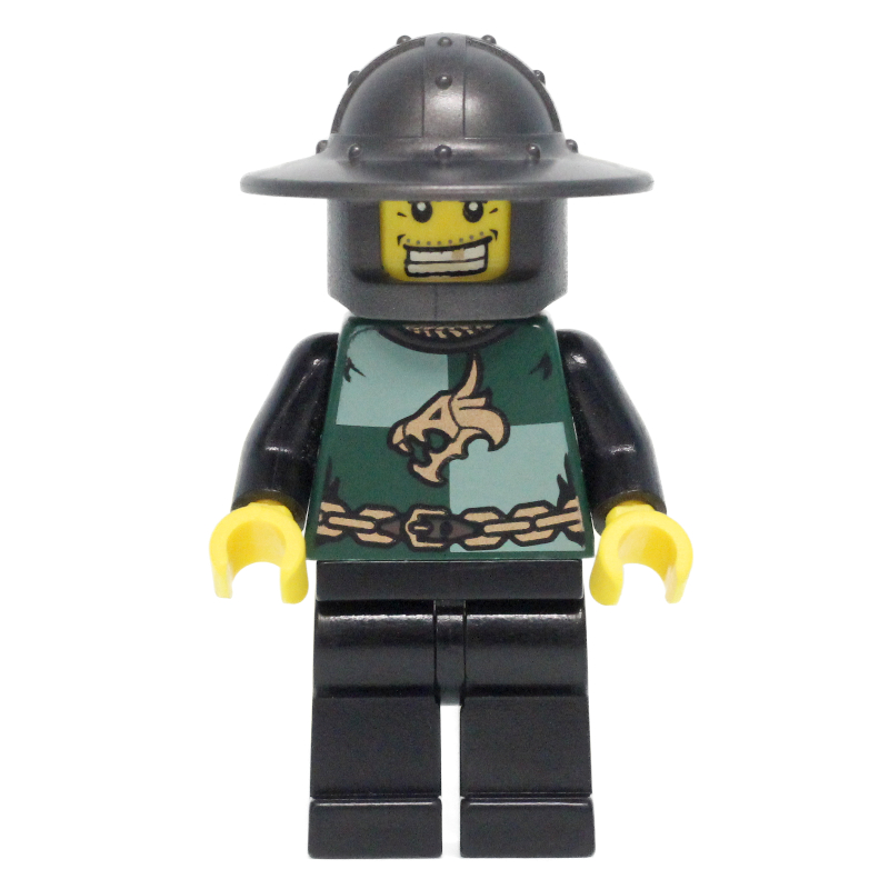 Lego Dragon Knight, Dark Green, Wide Brim Helmet, Gold Tooth