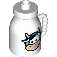 Duplo Milk Bottle with Handle and Cow Print / White