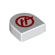 Tile Round 1 x 1 Half Circle with Red 'H' in Circle Print / White