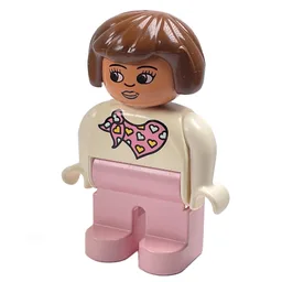 Duplo Figure, Early, Hair Bob Brown, Light Pink Legs, Pink Scarf with Hearts Print / White