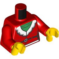 Lego Torso, Red Santa Suit, White Fur, Bright Green Sweater print, Red Arms, Yellow Hands / Red