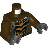 Lego Torso Hoodie, Open with Tiger Stripes Undershirt and Toothed Necklace Print, Dark Brown Arms, Black Hands / Dark Brown
