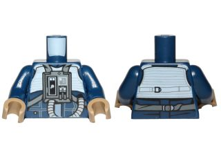 Lego Torso SW Rebel U-wing / Y-wing Pilot with Sand Blue Vest and Dark Bluish Gray Front Panel with Hose Pattern / Dark Blue Arms / Dark Tan Hands