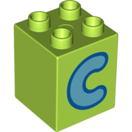 Lego Duplo Brick 2 x 2 x 2 with Medium Azure 'C' Print / Lime