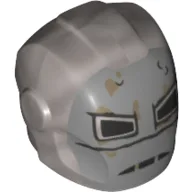Helmet with Armor Plates and Ear Protectors with Light Bluish Grey Face and Black Eyes Print (Iron Man Mk1) / Flat Silver