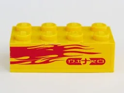 Brick 2 x 4 with Light Purple Flames and 'NITRO' on Yellow Background Pattern Model Left Side (Sticker) - Set 8666
