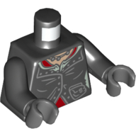 Lego Torso Jacket, Sand Green and Red Undershirt, Necklace Print, Black Arms, Dark Bluish Gray Hands / Black