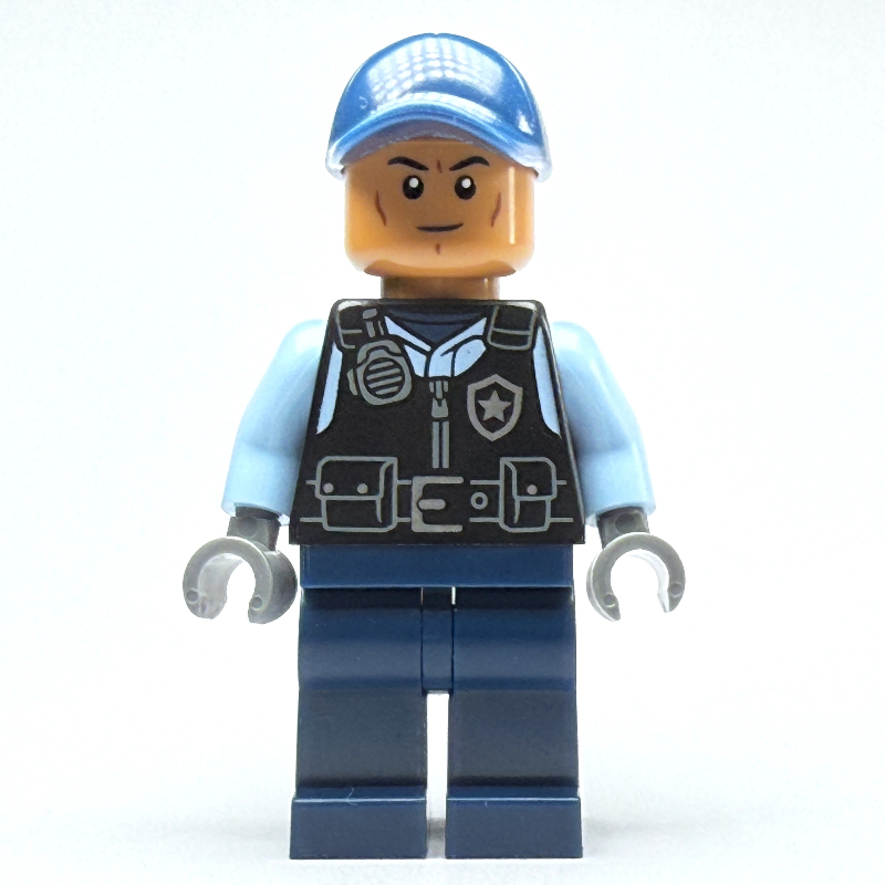 Lego Security Guard, Black Vest, Dark Blue Legs