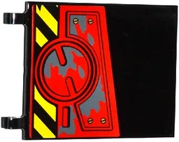 Flag 6 x 5 with Black and Yellow Danger Stripes, Hatch with 4 Screws and Dark Bluish Gray Splatters Pattern Model Left Side (Sticker) - Set 70750
