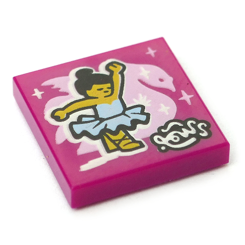 Lego Tile 2 x 2 with Ballerina print / Magenta