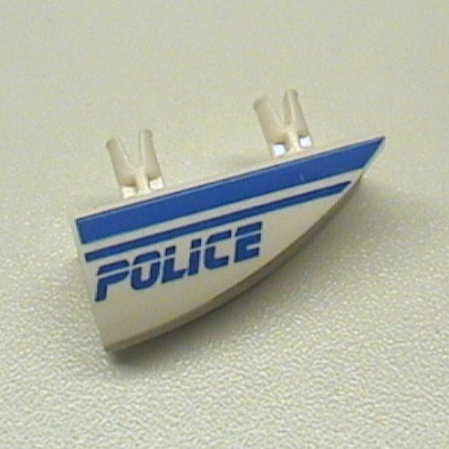 Lego Fairing 1 x 4 Side Flaring Intake with Two Pins and Police Blue Line Print Right / White