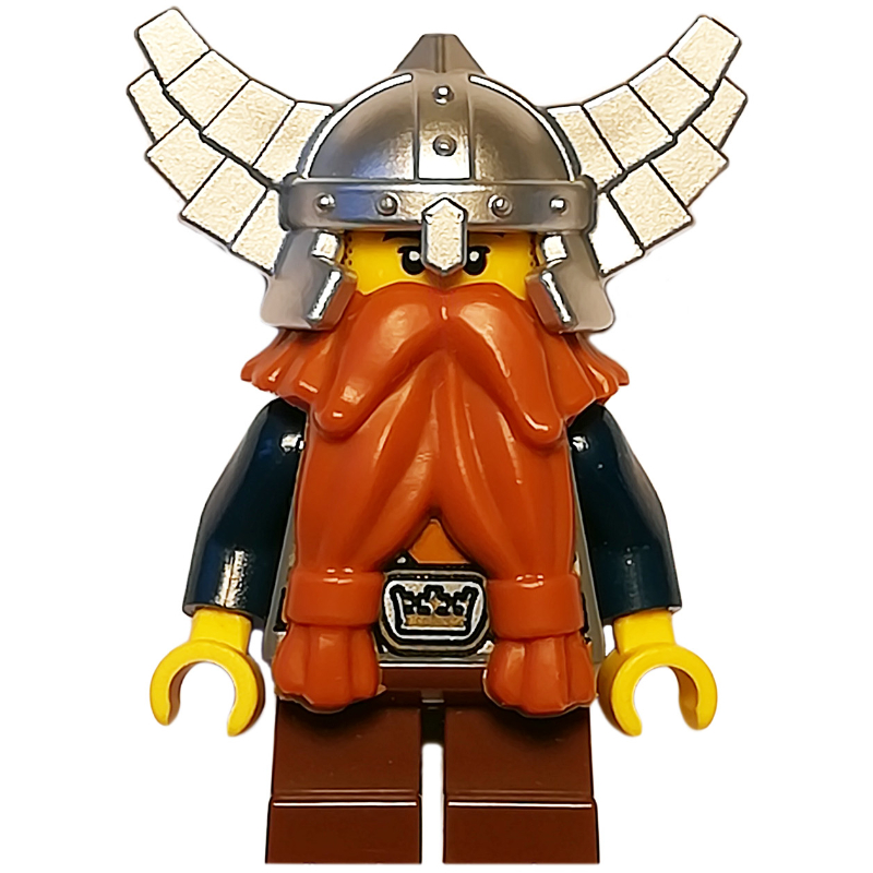 Lego Dwarf, Dark Orange Beard, Metallic Silver Helmet