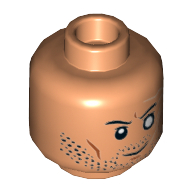 Lego Minifig Head Wrecker, White Left Eye, Stubble Beard, Smile Print / Nougat