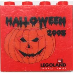 Brick 2 x 4 x 3 with 'LEGOLAND Deutschland HALLOWEEN 2005', Pumpkin Print / Red