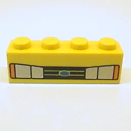 Brick 1 x 4 with Car Headlights and Blue Oval Print / Yellow