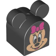 Duplo Brick 2 x 2 x 2 Curved Top with Round Ears with Minnie Mouse Print / Black