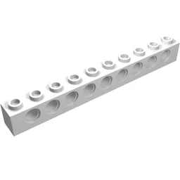 Technic Brick 1 x 10 [9 Pin Holes] / White