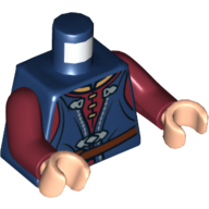 Lego Torso Waistcoat Long with Dark Red Shirt and Brown Belt Print, Dark Red Arms, Light Nougat Hands / Dark Blue