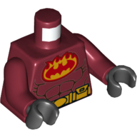 Lego Torso Bodysuit, Red Flaming Batman Logo, Yellow Utility Belt, Muscles Print, Dark Red Arms, Black Hands / Dark Red