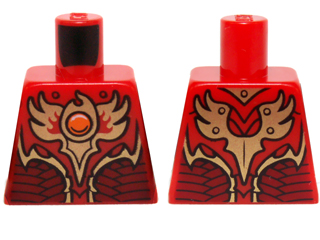 Lego Torso Vest with Dark Red and Gold Armor with Scales and Orange Round Jewel (Fire Chi) Pattern