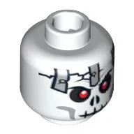 Minifig Head Frakjaw, Cracked Skull with Metal Plates Print [Blocked Open Stud] / White