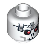 Lego Minifig Head Frakjaw, Cracked Skull with Metal Plates Print [Blocked Open Stud] / White