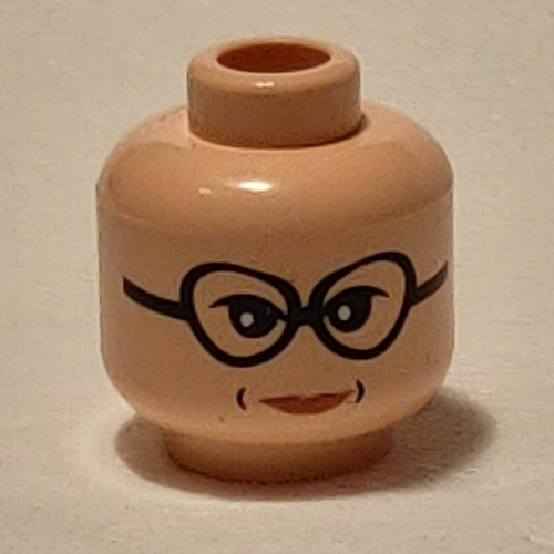 Lego Minifig Head Sybill Trelawney, Large Glasses, Lipstick, Stern Print [Hollow Stud] / Light Nougat