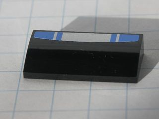 Lego Slope, Curved 2 x 4 x 2/3 without Bottom Tubes with Blue and Silver Pattern (Sticker) - Set 8120