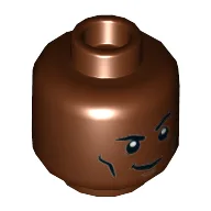 Minifig Head Cyborg / Nick Fury, Eyebrows and Cheek Lines, Smirk with Raised Eyebrow / Firm Expression Print / Reddish Brown