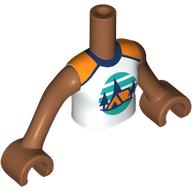 Lego Minidoll Torso Girl with Orange Tent, Dark Blue Trees, Dark Turquoise Sky, Ground print, Sienna Brown Arms and Hands / Sienna Brown