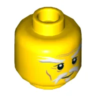 Minifig Head Sensei Wu (Master) / Santa, White Moustache, Goatee and Eyebrows, Brown Forehead and Cheek Lines, Slight Smile Print [Hollow Stud] / Yellow