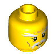 Lego Minifig Head Sensei Wu (Master) / Santa, White Moustache, Goatee and Eyebrows, Brown Forehead and Cheek Lines, Slight Smile Print [Hollow Stud] / Yellow