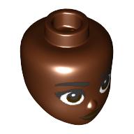 Lego Minidoll Head with Black Eyebrows, Dark Brown Eyes, Black Lips print / Reddish Brown