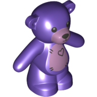 Lego Animal, Bear / Teddy, Arms Down with Black Eyes, Nose and Mouth / Lavender Belly with Heart Print / Dark Purple