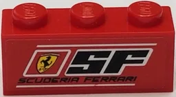 Brick 1 x 3 with Ferrari Logo, 'SF', 'SCUDERIA FERRARI' and White Lines Pattern (Sticker) - Set 8185