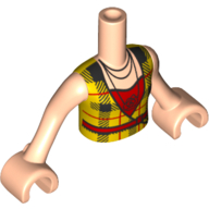 Lego Minidoll Torso Girl with Yellow Shirt, Black Square Lines, Red Shirt, Rose Necklace / Light Nougat