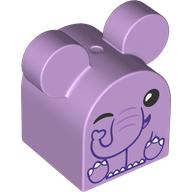 Lego Duplo Brick 2 x 2 x 2 Curved Top with Round Ears, Elephant Print / Lavender