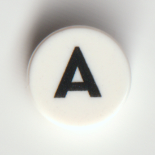Lego Tile Round 1 x 1 with Black 'A' print