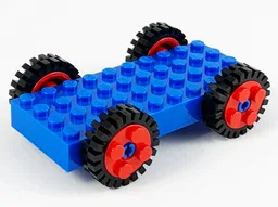 Brick, Modified 4 x 10 with 4 Pins with 4 Red Wheel FreeStyle with Technic Pin Hole and 4 Black Tire 24mm D. x 8mm Offset Tread - Interior Ridges (30076 / 6248 / 3483) / Blue