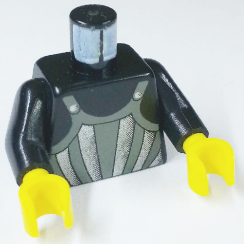 Lego Torso Armor, Dark Gray with Silver Stripes Print (Fright Knights), Black Arms, Yellow Hands / Black