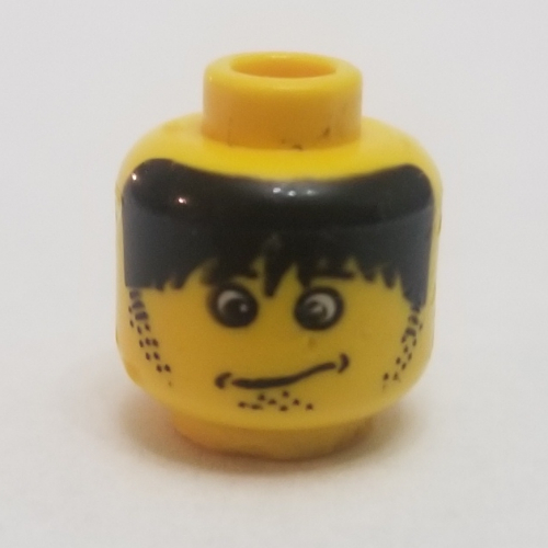 Lego Minifig Head Henchman, Confused Expression, Messy Black Hair Print [Blocked Open Stud] / Yellow