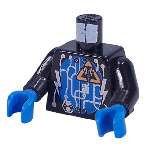 Lego Torso Insectoids Silver Circuitry, Lightning Bolts over Blue Circle Print, Black Arms, Blue Hands / Black
