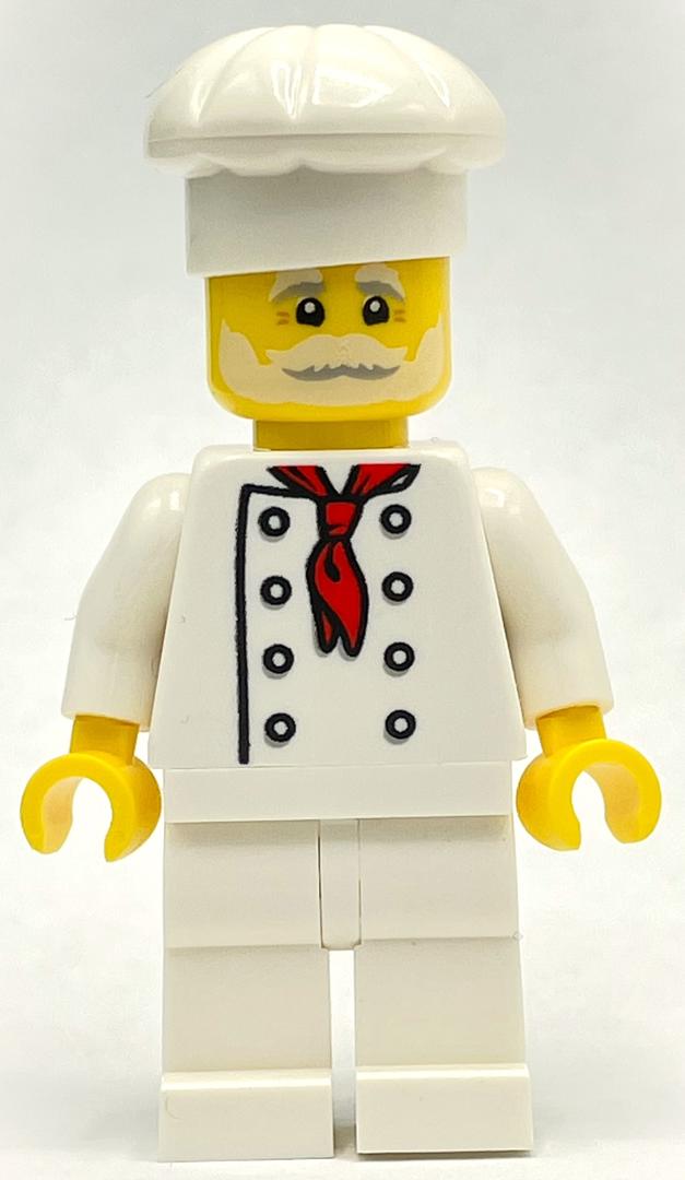 Lego Pizza Chef - White Torso, White Legs, White Hat, White Beard