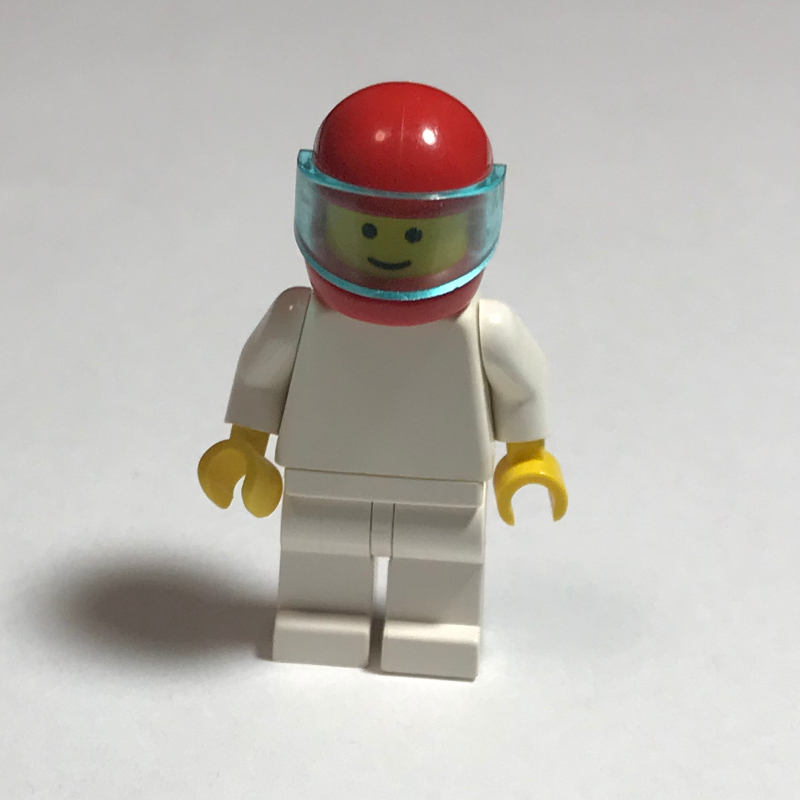 Lego Man, Plain White, Red Helmet with Visor