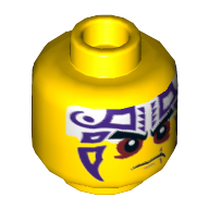 Lego Minifig Head Krait, Eyebrows, Red Eyes, Purple and White Tattoo Print [Hollow Stud] / Yellow
