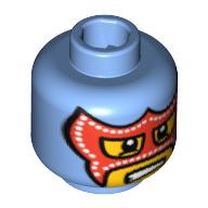 Lego Minifig Head Super Wrestler, Balaclava with Eye and Mouth Holes, Red Mask and White Pupils Print / Medium Blue
