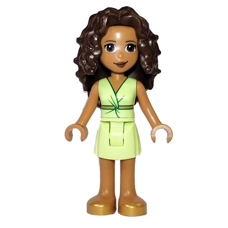 Lego Donna - Yellowish Green Torso, Yellowish Green Skirt, Dark Brown Hair