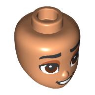 Lego Minidoll Head, Thick Black Eyebrows, Reddish Brown Eyes, Black Lips, Teeth / Nougat