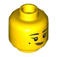 Minifig Head Bird-Watcher / Lee, Eyelashes, Beauty Mark, Peach Lips, Open Mouth Smile / Closed Mouth Smirk Print / Yellow